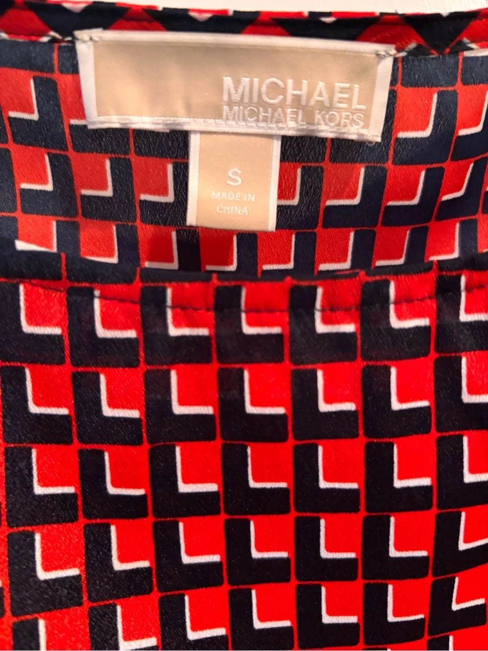 MICHAEL Michael Kors Geometric Peplum Blouse Red Black Small